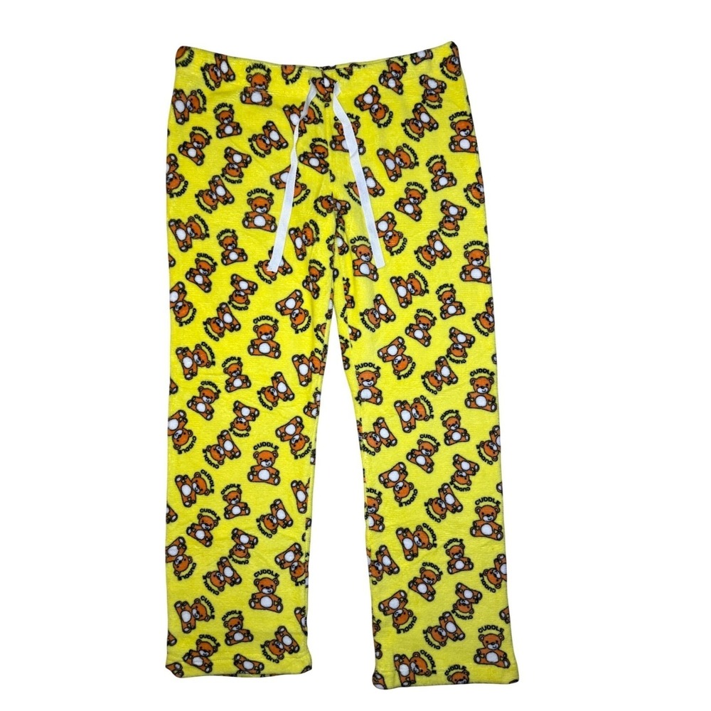 JUST BE Pajama Pants Womens Large Fleece Yellow Teddy Bear